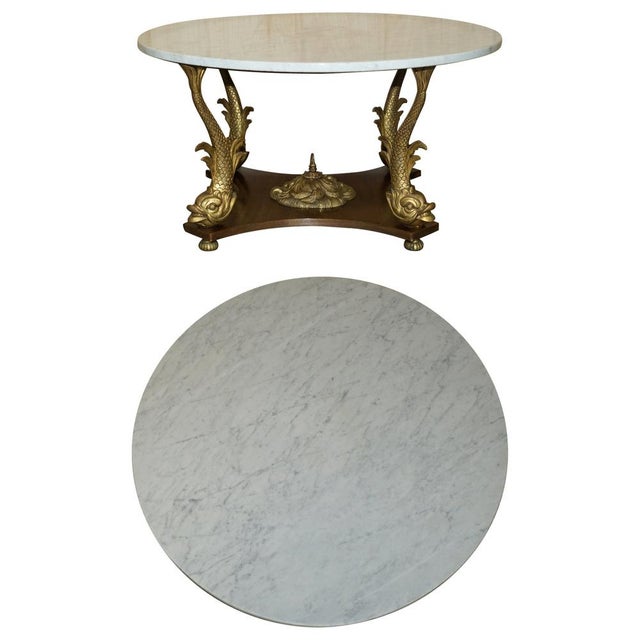 19th Century Italian Gilt Brass & Carrara Marble Dolphin Coffee Table For Sale - Image 3 of 18