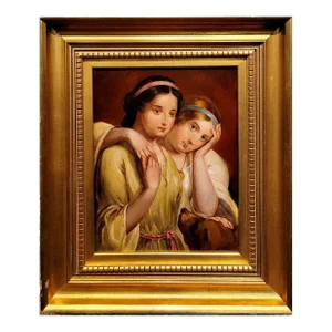 Heinrich Von Angeli- Portrait of Two Young Sisters-19th Century Oil Painting