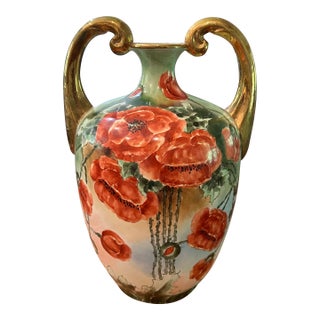 Antique Large French Limoges Vase With Poppies For Sale