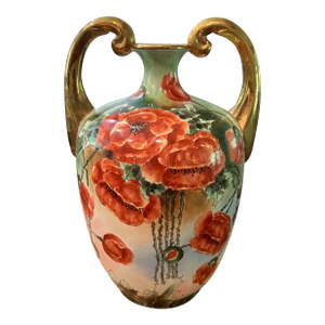 Antique Large French Limoges Vase With Poppies
