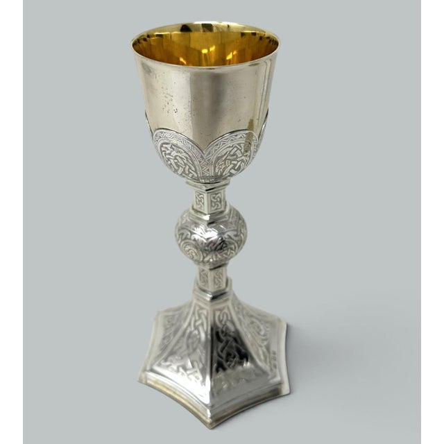 Religious Antique Sterling Silver Wine Religious Goblet Chalice Irish 1919 For Sale - Image 3 of 13
