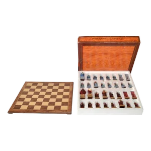 Vintage Chinese Theme Chess Set With Walnut Maple Veneer Deluxe Board