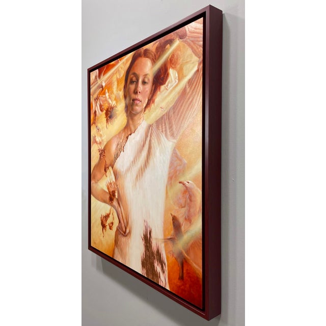 The artwork features a figure draped in a flowing garment, captured in a moment of introspection amidst a swirling...