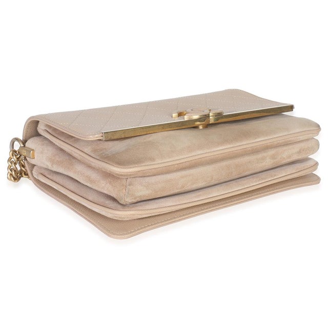 Beige Quilted Caviar Suede Lady Coco Chain Flap Bag For Sale In New York - Image 6 of 9