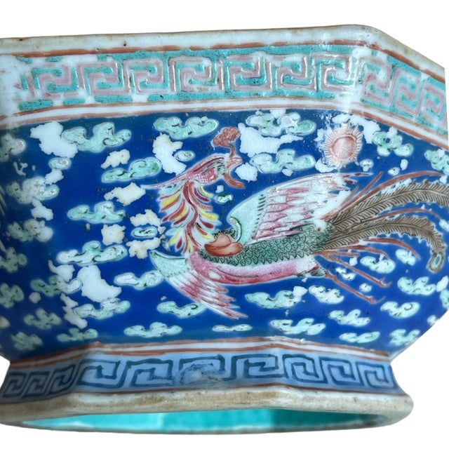 Turquoise 19th Century Antique Chinese Dragon and Phoenix Porcelain Bowl For Sale - Image 8 of 12