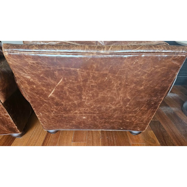 Restoration Hardware Lancaster Brown Leather Luxe Depth Club Chairs For Sale In Philadelphia - Image 6 of 15