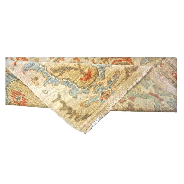 Textile Persian Sultanabad Wool 3x3 Square Ivory, Light Blue & Rust Handmade Area Rug #1141257 For Sale - Image 7 of 7