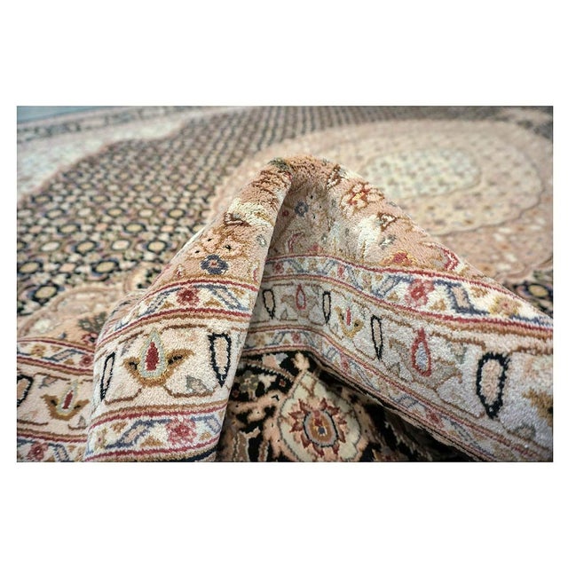 Vintage Sino-Persian Tabriz Mahi Wool 9x12 Black & Ivory Handmade Area Rug #1144253 For Sale - Image 10 of 10