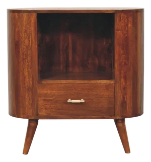 Chestnut Mango Wood Cabinet With Drawer and Open Shelf