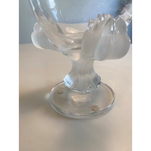 Decorative crystal bowl with signature Lalique opaque glass with three carved lions paws. Signed Lalique incised at bottom...