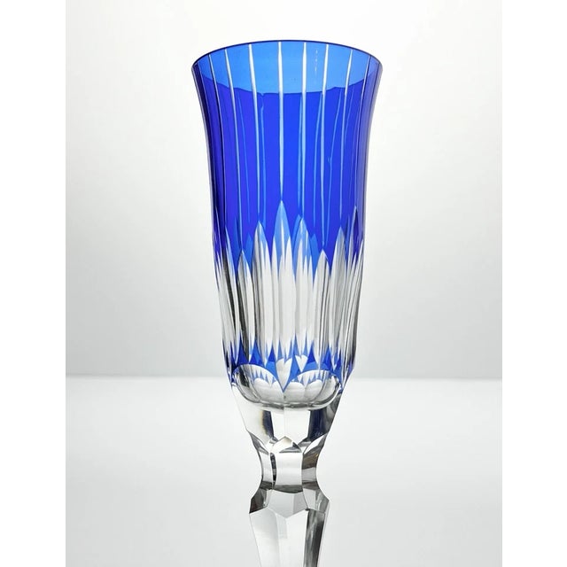 1980s Towle Set of 3 Crystal Cobalt Blue, Ruby & Burgundy Fluted Champagne Glasses For Sale - Image 10 of 11