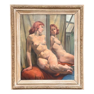 Philippe De Rougemont, Seated Woman at a Mirror, 1950s, Oil on Canvas, Framed For Sale