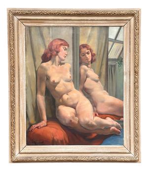 Philippe De Rougemont, Seated Woman at a Mirror, 1950s, Oil on Canvas, Framed