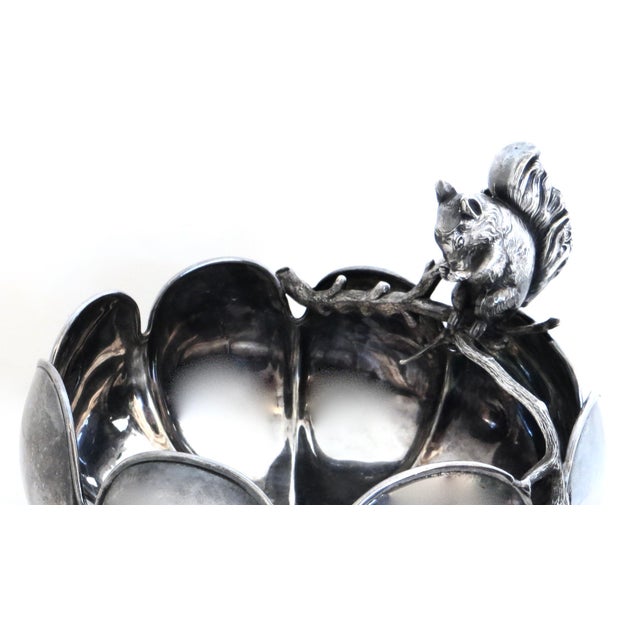 Lovely and completely original fine quality squirrel themed silver plated figural Victorian circular nut bowl; a squirrel...