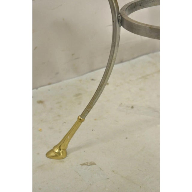 Metal Late 20th Century Italian Neoclassical Brass Rams Head Round Marble Steel Gueridon Side Table For Sale - Image 7 of 12