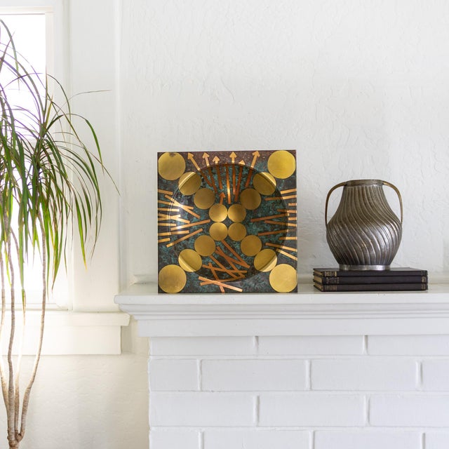 Abstract Postmodern Brutalist Brass Copper and Verdigris Square Sculptural Bowl For Sale - Image 15 of 18