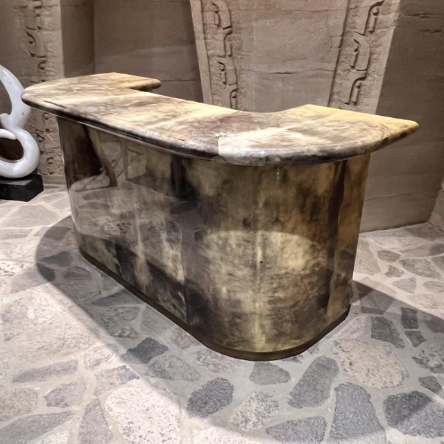 Animal Skin 1970s Style of Aldo Tura Lacquered Goatskin Bar Reception Desk For Sale - Image 7 of 10