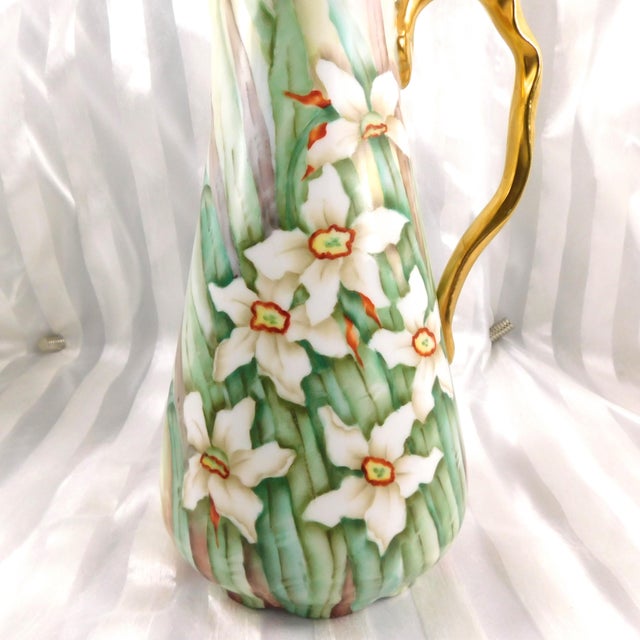 1990s Jean Pouyat Limoges Signed Chocolate Pot Set With Hand Painted Daffodils For Sale - Image 12 of 18