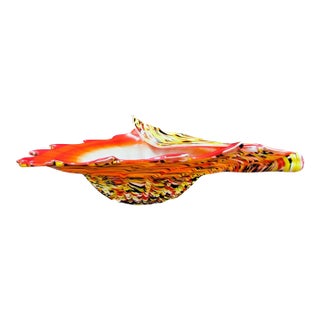 1950s Murano Art Glass Vibrant Confetti Handblown Scalloped Rim Centerpiece Bowl For Sale