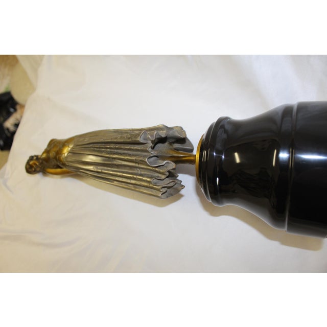 1990s Art Deco Sculpture Lady the Book Lady Bronze and Marble For Sale - Image 14 of 18