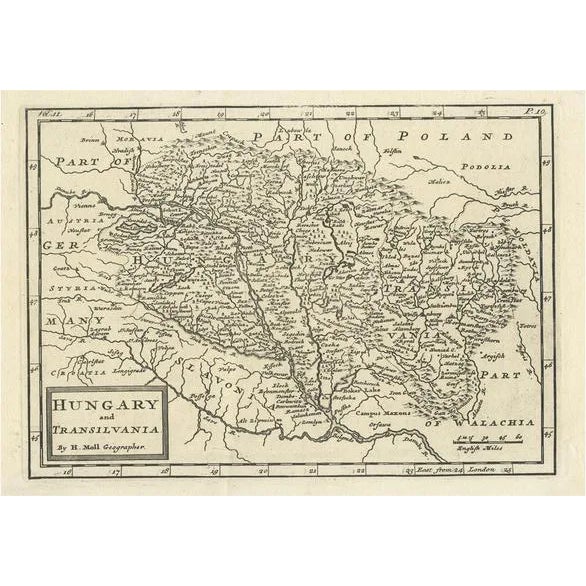 Antique Map of Hungary and Transylvania Modern Day Romania, 1710 For Sale