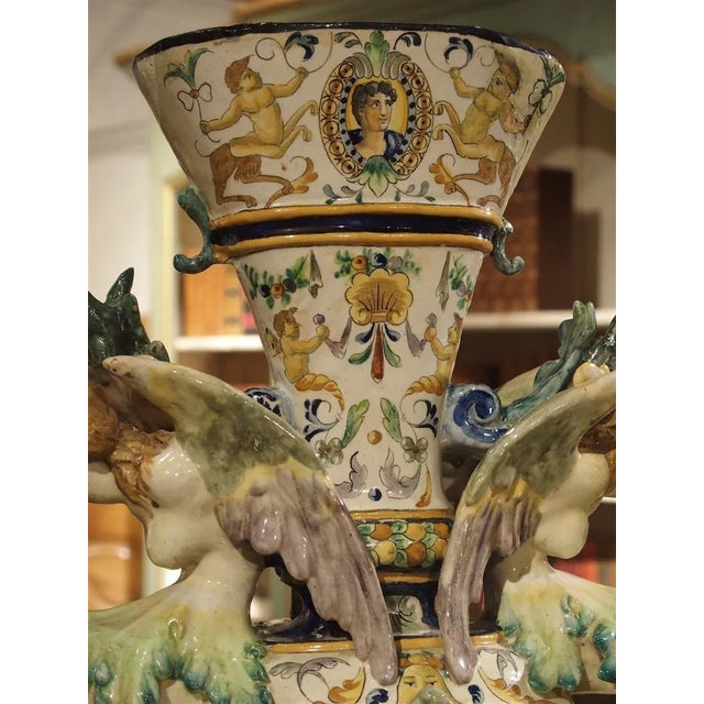 Tall Painted Italian Majolica Vase Circa 1860 For Sale - Image 9 of 13
