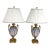 Vintage Gilt Bronze and French Porcelain Lamp Pair With Silk Shades For Sale