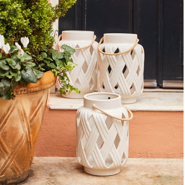 Ceramic Weave Lantern, White Chairish