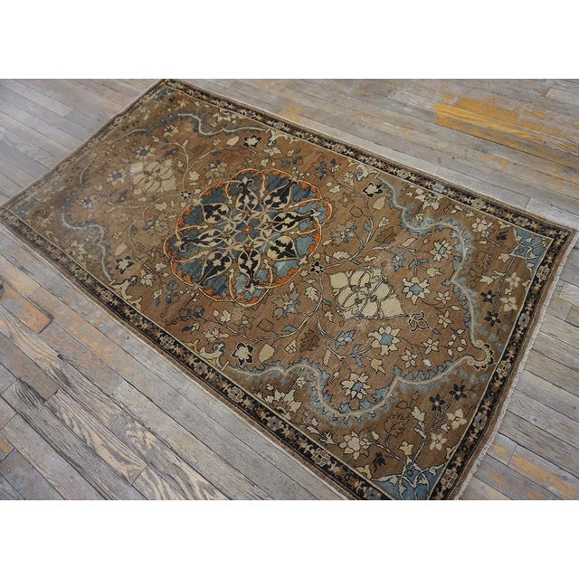 Lovely Traditional Camel Color Background and Dark Blue Border Floral Design Century Persian Tabriz Rug For Sale - Image 11 of 11