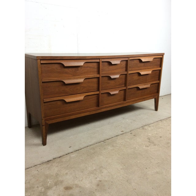 Johnson Carper Mid Century Modern Lowboy Dresser With 9 Drawers & Mounted Mirror by Johnson Carper For Sale - Image 4 of 16