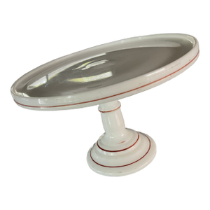Vintage Milk Glass Footed Cake Plate With Red Detailing