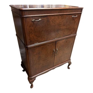 Mid Century Drop Front Cocktail Cabinet Dry Bar For Sale