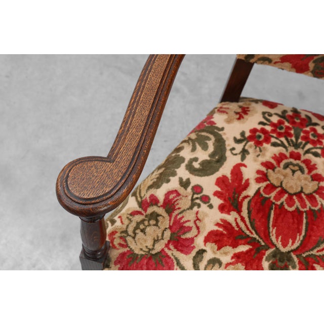 Antique Oak Louis XIII Chair with Floral Upholstery, France, 1890 For Sale - Image 10 of 15
