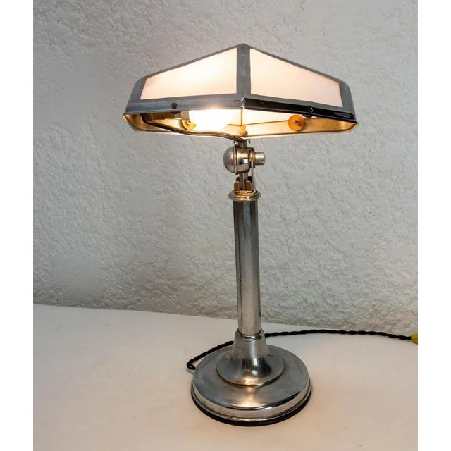 Art Deco Chrome and White Acrylic Glass Pirouett Table Lamp, 1930s For Sale - Image 3 of 12