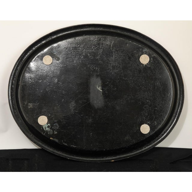 Black Antique Toleware Oval Serving Tray For Sale - Image 8 of 9