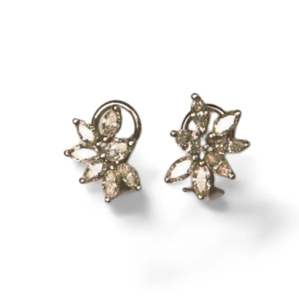 These designer floral earrings are crafted in 14K white gold and feature 14 marquise-cut diamonds of various shapes and...