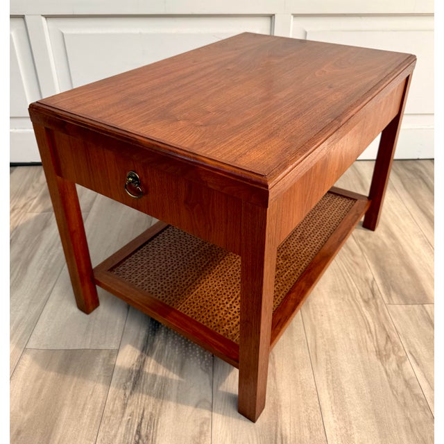 Brown 1960s Walnut-Toned Side Table With Geometric Openwork Shelf For Sale - Image 8 of 14