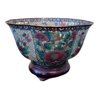 Antique Translucent Cloisonné Enamel Glass and Brass Bowl. Made in China For Sale