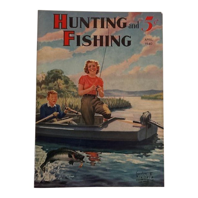 Vintage 1940 Hunting and Fishing Magazine Wiht Rare Woman as Cover Art, Gordon Nichols For Sale
