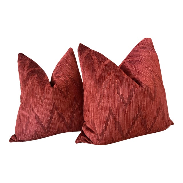 Oscar De La Renta for Lee Jofa “Holland Flamestich in Cranberry Red” 22" Pillows- A Pair For Sale