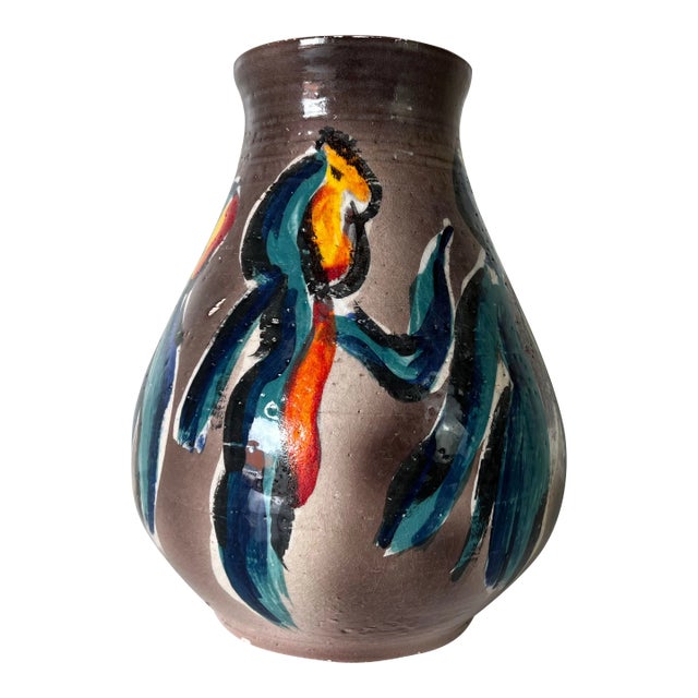 1984 Dick Nester Hand - Painted Abstract Pattern Studio Pottery Vase For Sale