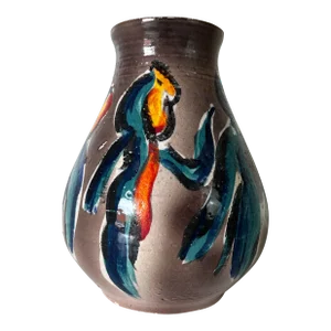 1984 Dick Nester Hand - Painted Abstract Pattern Studio Pottery Vase