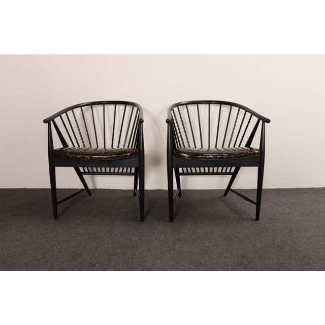 Mid-Century Modern Vintage Pair Swedish Ebonized Beechwood Sunfeather Lounge Chairs by Sonna Rosen For Sale - Image 3 of 18