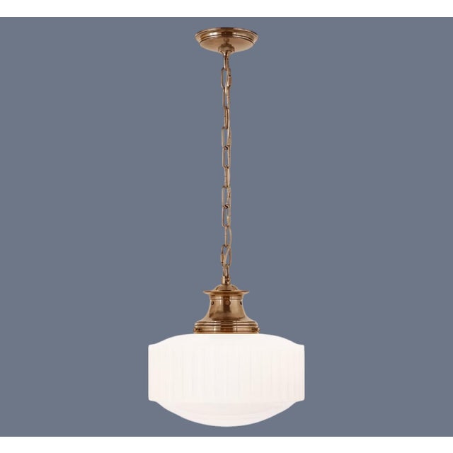 White Thomas O'Brien for Visual Comfort Signature Milton Road Flush Mount in Hand-Rubbed Antique Brass With Ribbed White Glass For Sale - Image 8 of 18