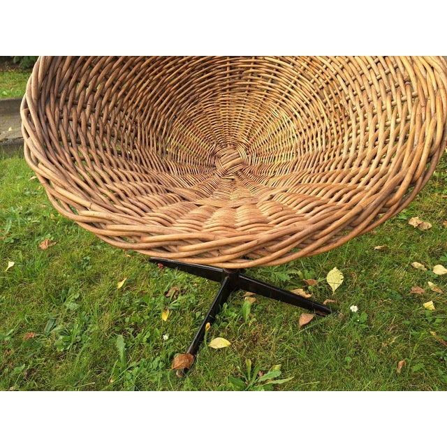 Wood Rattan and Iron Swivel Pod Chairs, 1960s, Set of 2 For Sale - Image 7 of 10