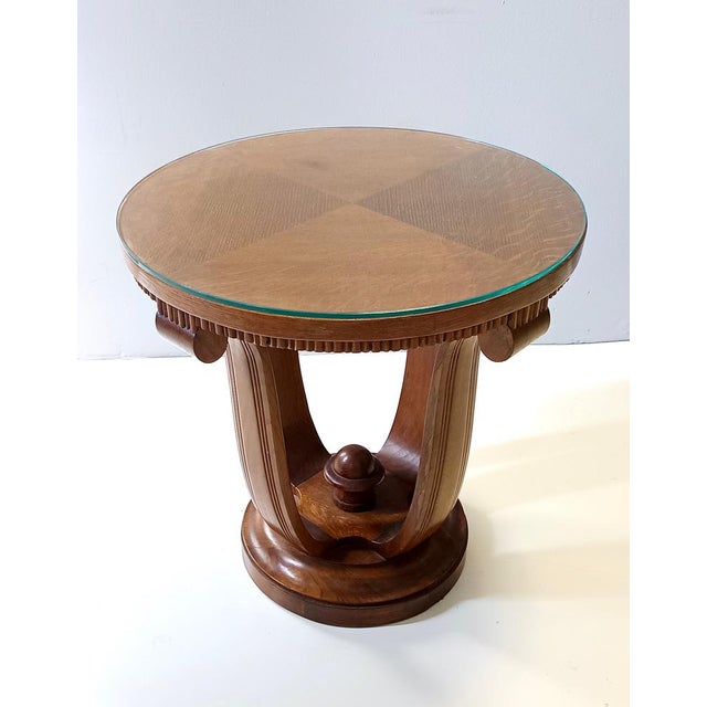Art Deco Round Oak Durmast and Glass Coffee Table, Italy, 1940s For Sale - Image 10 of 10