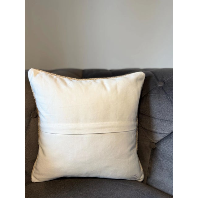 Turkish Hemp Pillow, Ivory Taupe Multi-Stripe Cushion, Handwoven Anatolian Pillow With Insert, 16x16 In For Sale - Image 4 of 8