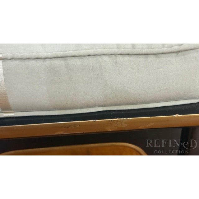 1980s Pair of James Mont–Style Black Lacquer & Brass Lounge Chairs by Century Furniture in Colefax & Fowler Silk For Sale - Image 13 of 16