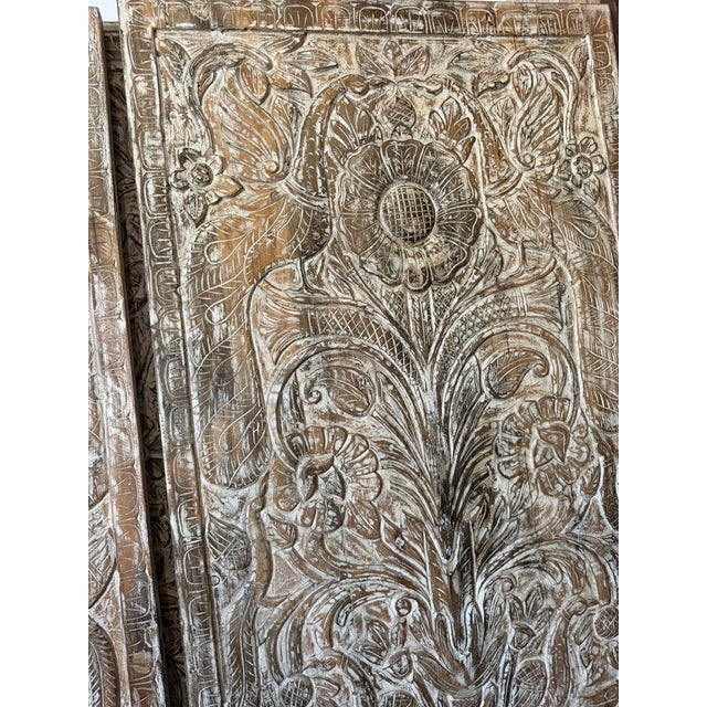 Hand-Carved Tree of Life Wood Wall Panel – Whitewashed Rustic Floral Wall Art, Vintage 80 For Sale - Image 4 of 8