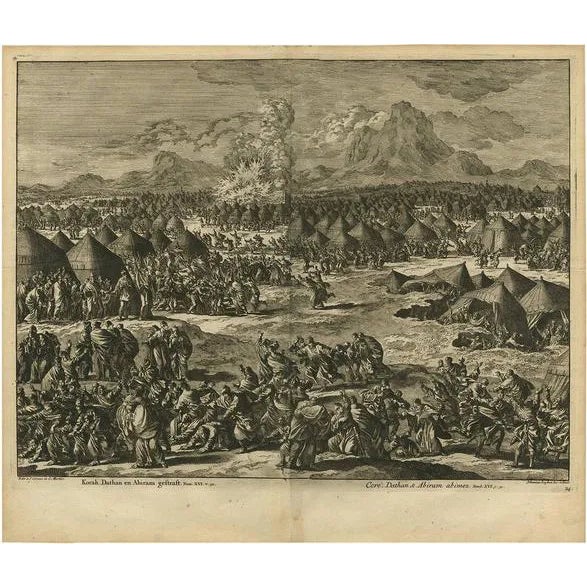 J. Luyken, Bible Scene: The Punishment of Korah, Dathan and Abiram, 1743, Print For Sale
